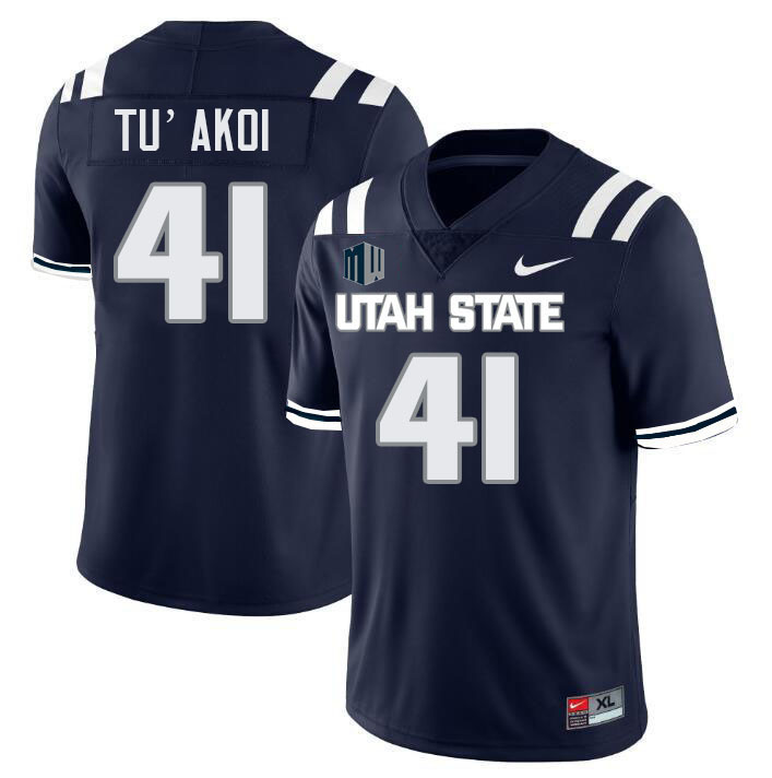 Utah State Aggies #41 Maka Tu'akoi College Football Jerseys Stitched Sale-Navy
